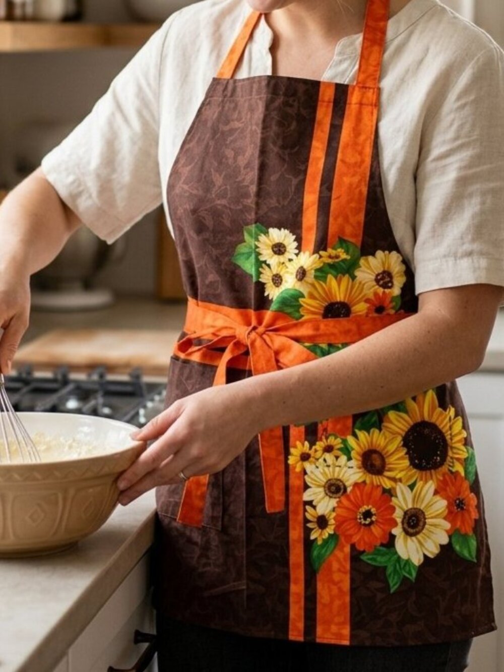 Handmade Kitchen Apron with Pockets Size S Sunflowers Fall Colors Kitchen Linens